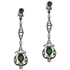 Victorian, 1870, Green Stone, Dangling Chandelier Earrings