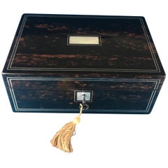 Antique Victorian 1870 Pewter Inlaid Coromandel Box