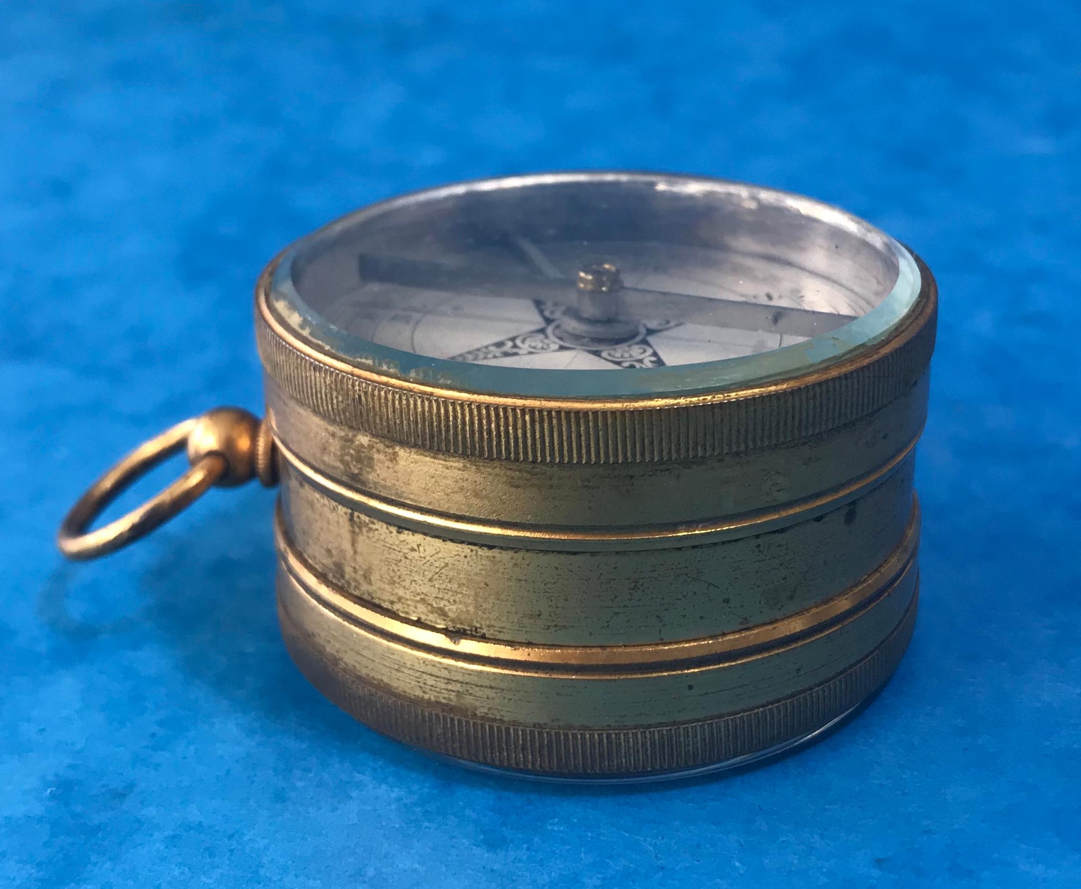 English Victorian 1870 Pocket Compass and Barometer For Sale