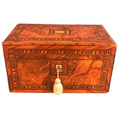 Victorian 1870 Walnut Inlaid Tulipwood Tunbridge Ware Tea Caddy