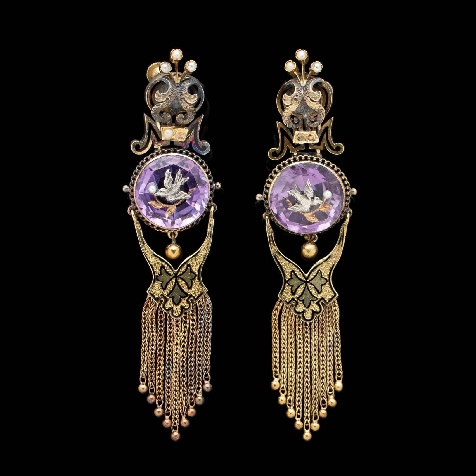 Victorian 1870s Amethyst Intaglio Brooch and Earring Set In Excellent Condition In San Francisco, CA
