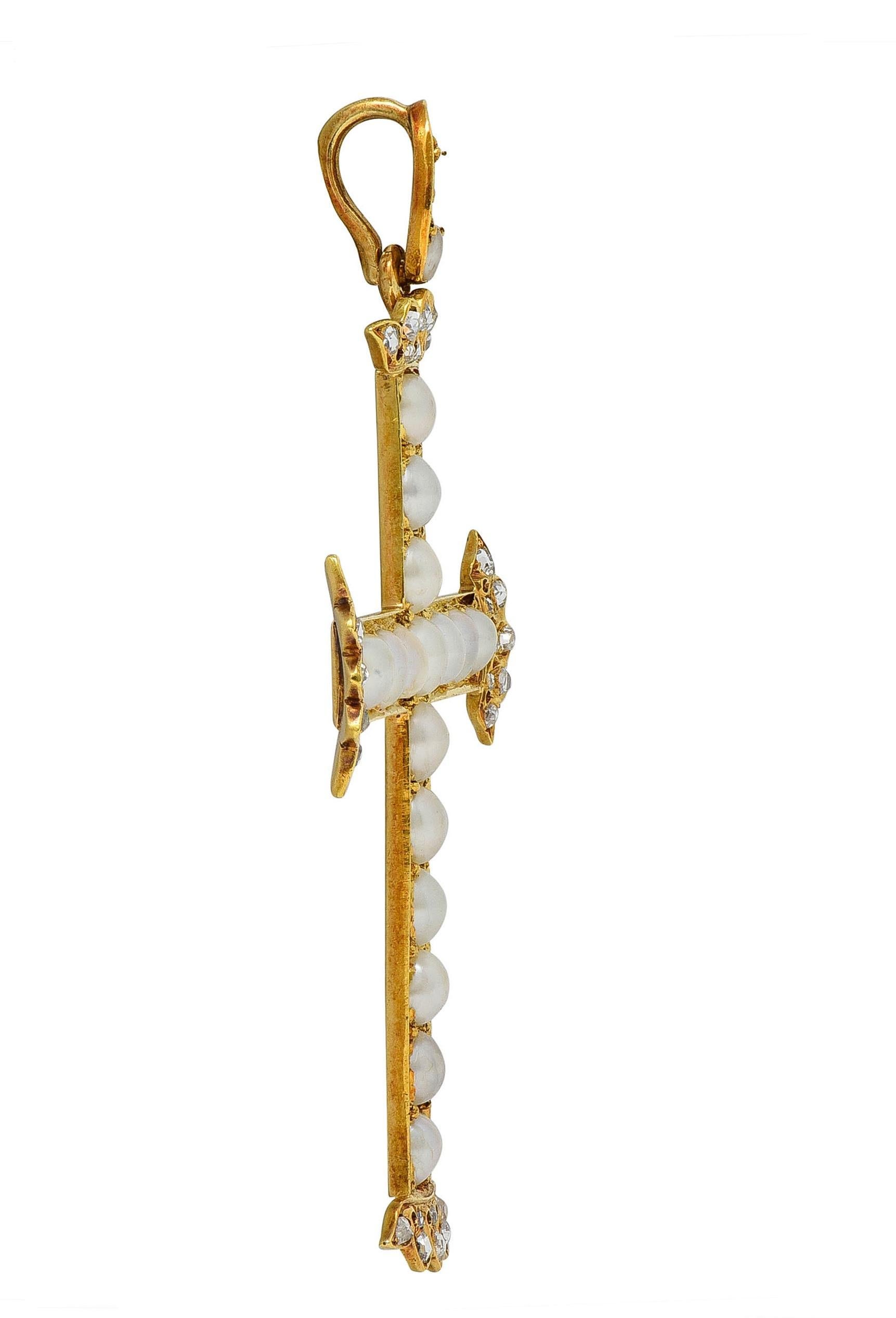 Victorian 1871 Diamond Pearl Antique Portuguese Cross Pendant In Excellent Condition For Sale In Philadelphia, PA