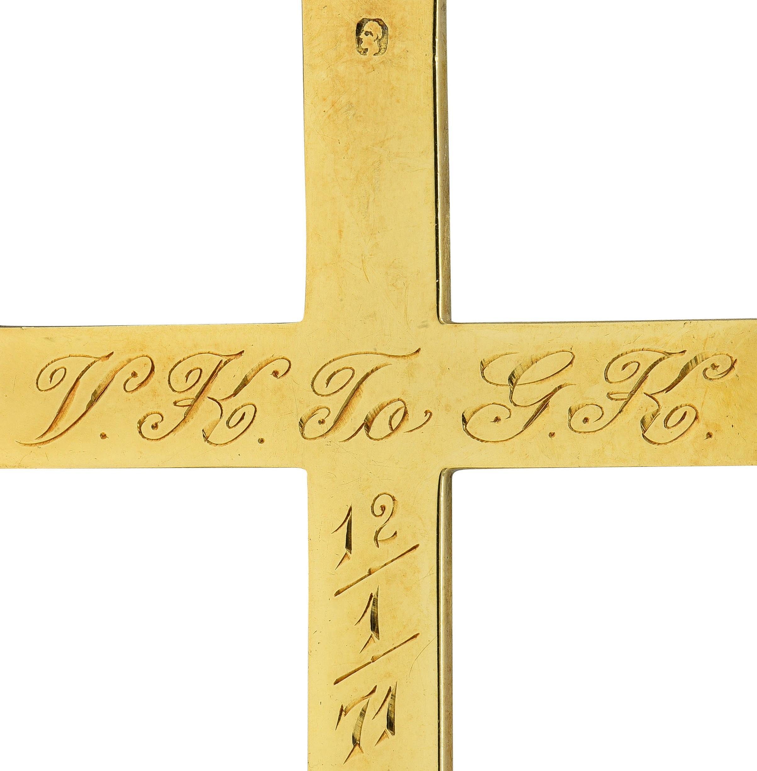 Women's or Men's Victorian 1871 Diamond Pearl Antique Portuguese Cross Pendant For Sale