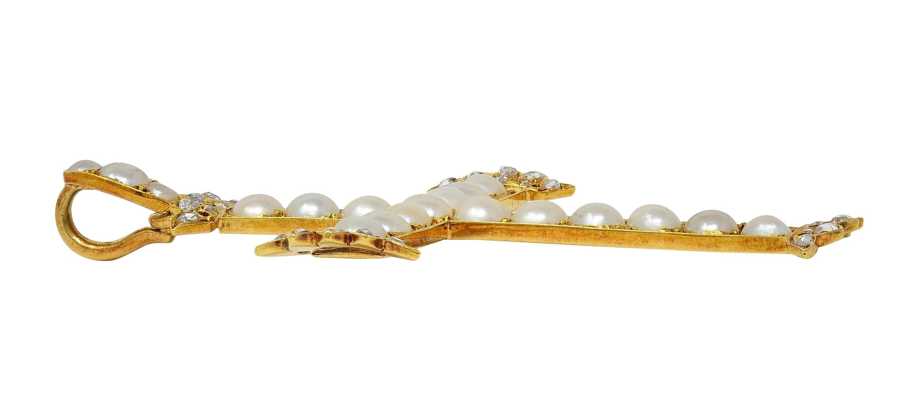 Victorian 1871 Diamond Pearl Antique Portuguese Cross Pendant For Sale 1