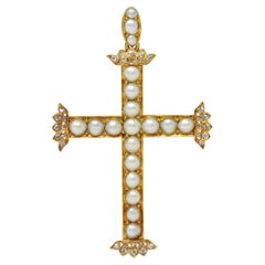 Colgante Cruz Portuguesa Antigua Victoriana 1871 Diamante Perla