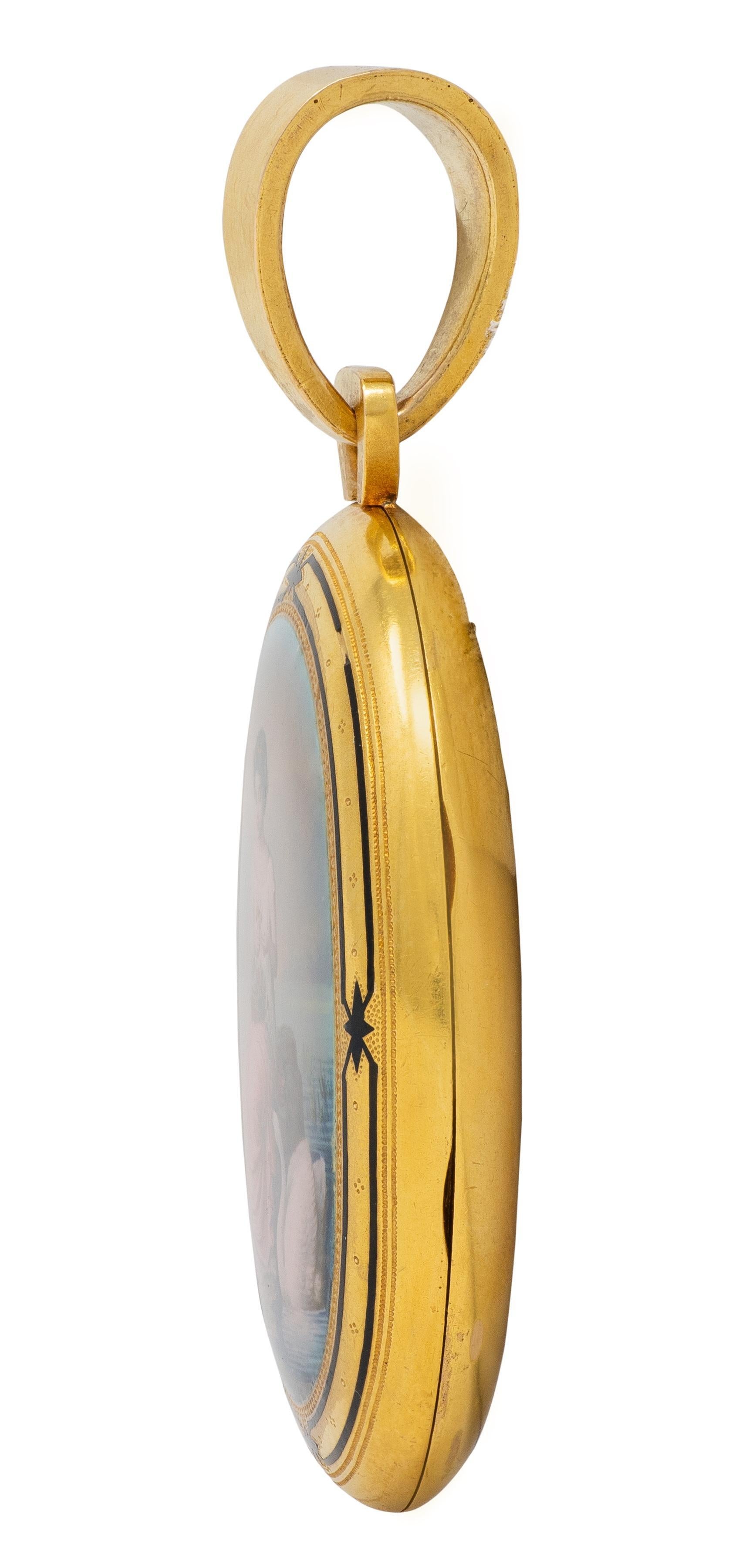 Victorien Pendentif en or jaune 18 carats avec émail peint de l'époque victorienne 1871 en vente