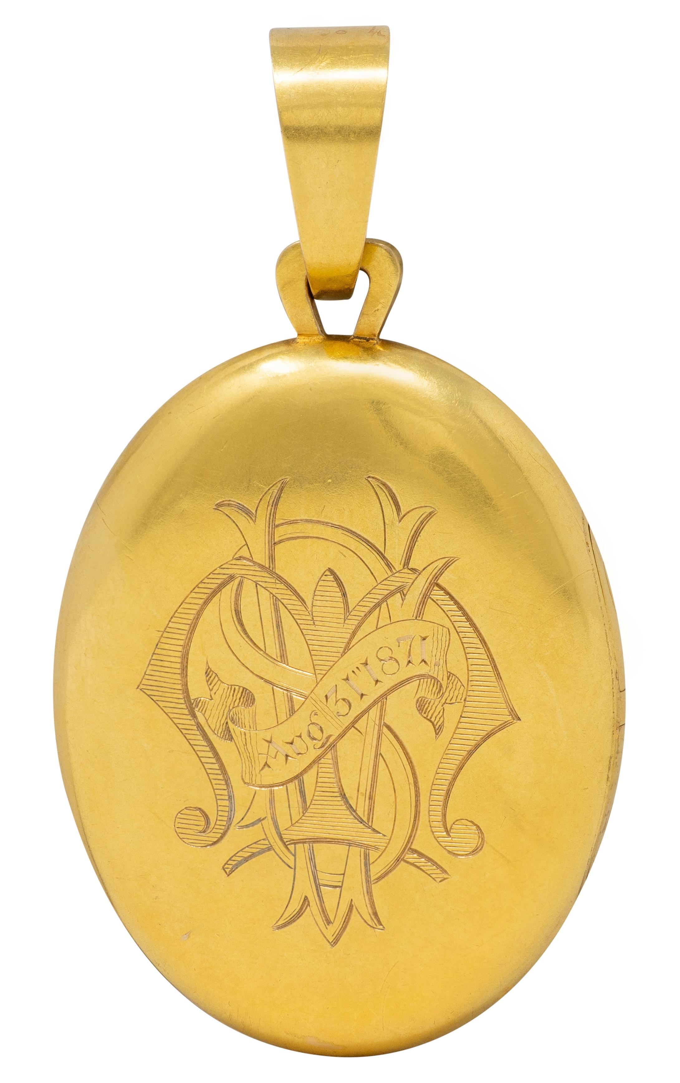 Pendentif en or jaune 18 carats avec émail peint de l'époque victorienne 1871 Excellent état - En vente à Philadelphia, PA