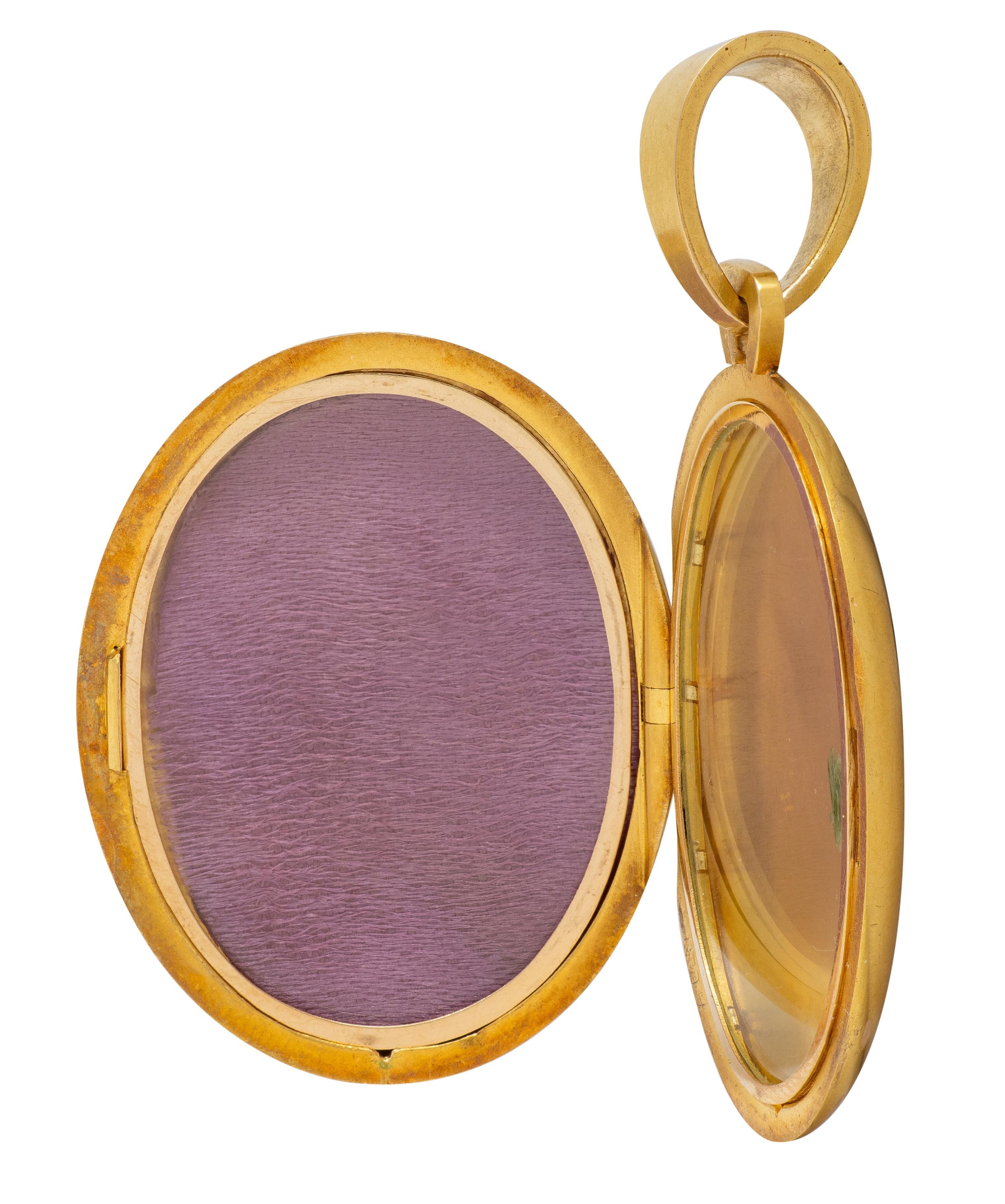 Pendentif en or jaune 18 carats avec émail peint de l'époque victorienne 1871 en vente 1