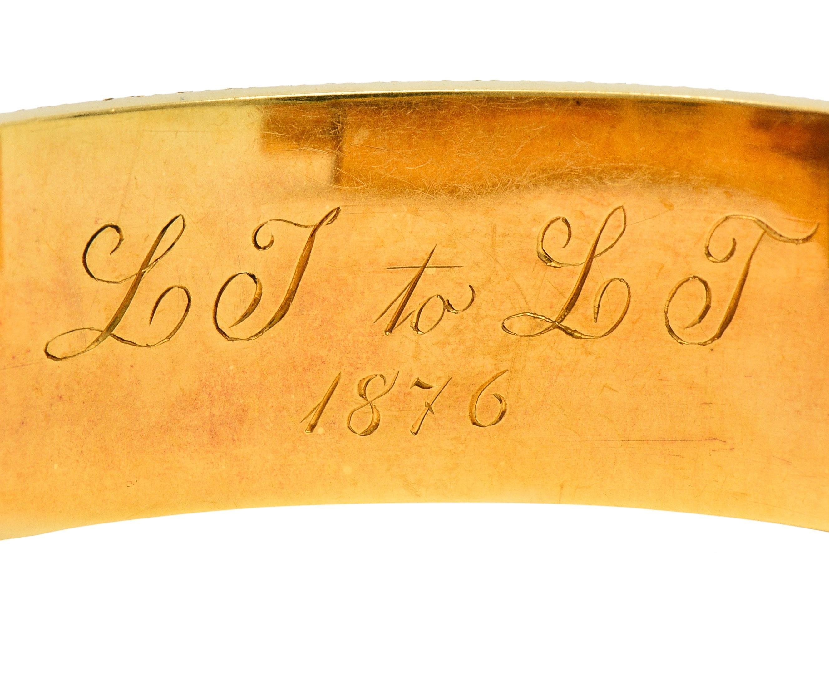 Victorian 1876 18 Karat Gold Enamel Antique Pair Of Marriage Bangle Bracelets 6