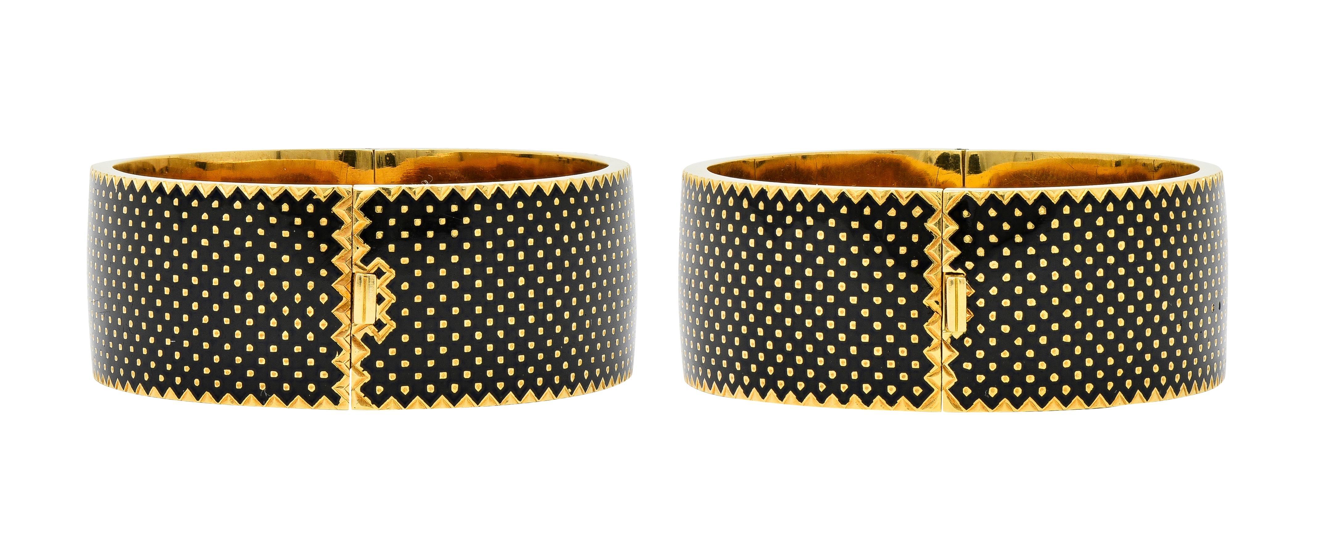 Victorian 1876 18 Karat Gold Enamel Antique Pair Of Marriage Bangle Bracelets 3