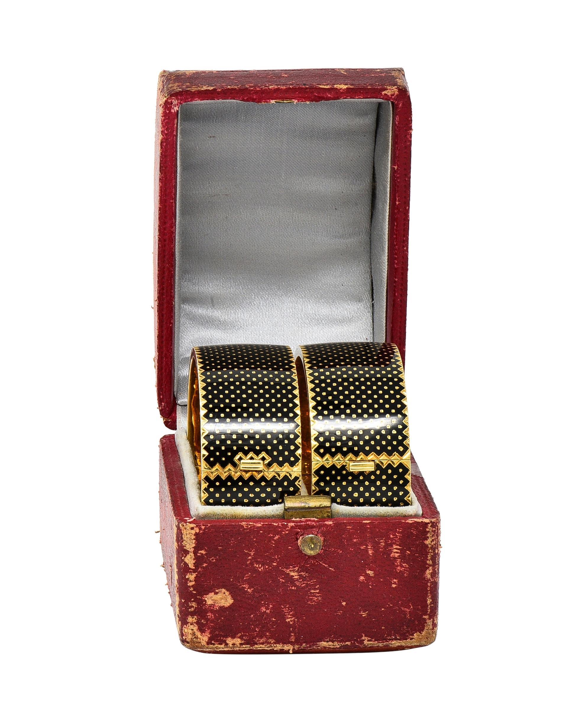 Victorian 1876 18 Karat Gold Enamel Antique Pair Of Marriage Bangle Bracelets 4