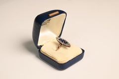 Antique Cambodian Sapphire Elongated Halo Diamond Ring GIA 18k Yellow Gold