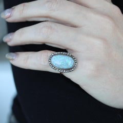 Victorian 1880 Antique Ring In 14Kt Gold With 8.95 Ctw In Opal And Diamonds