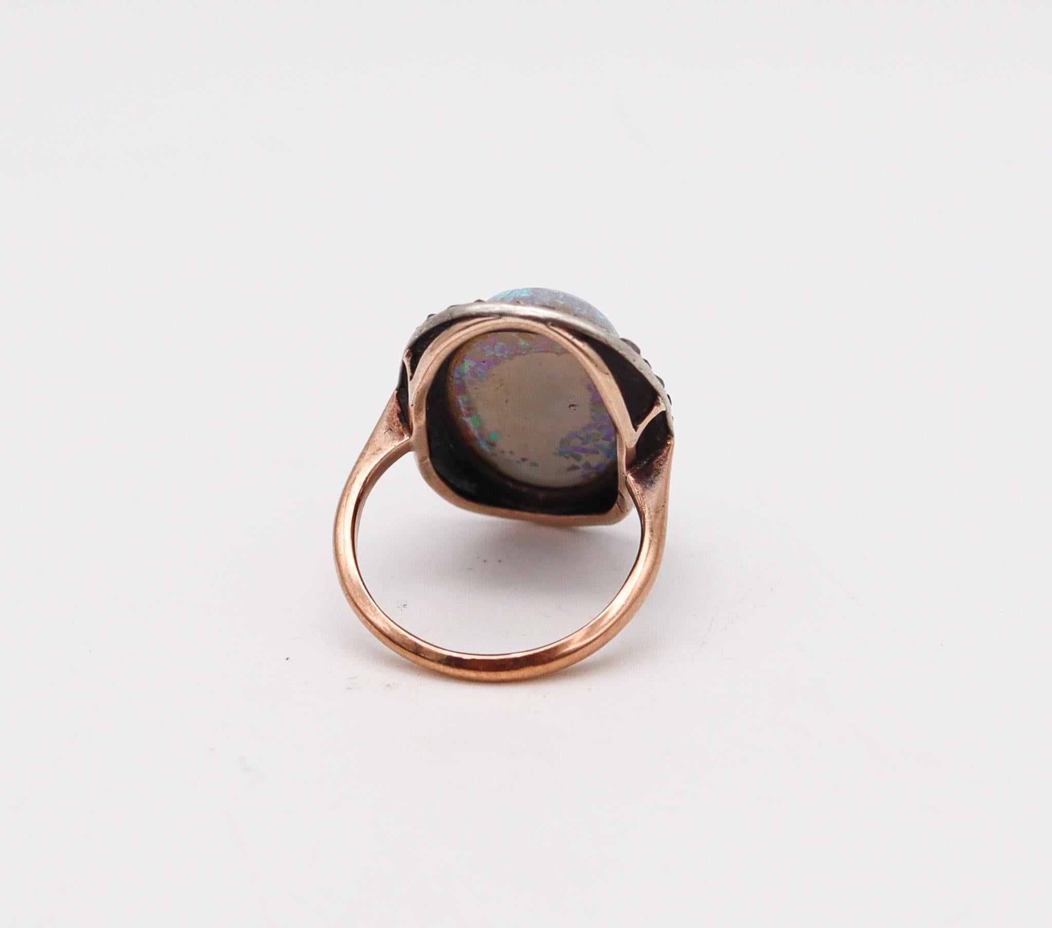 Women's Victorian 1880 Antique Ring In 14Kt Gold With 8.95 Ctw In Opal And Diamonds For Sale