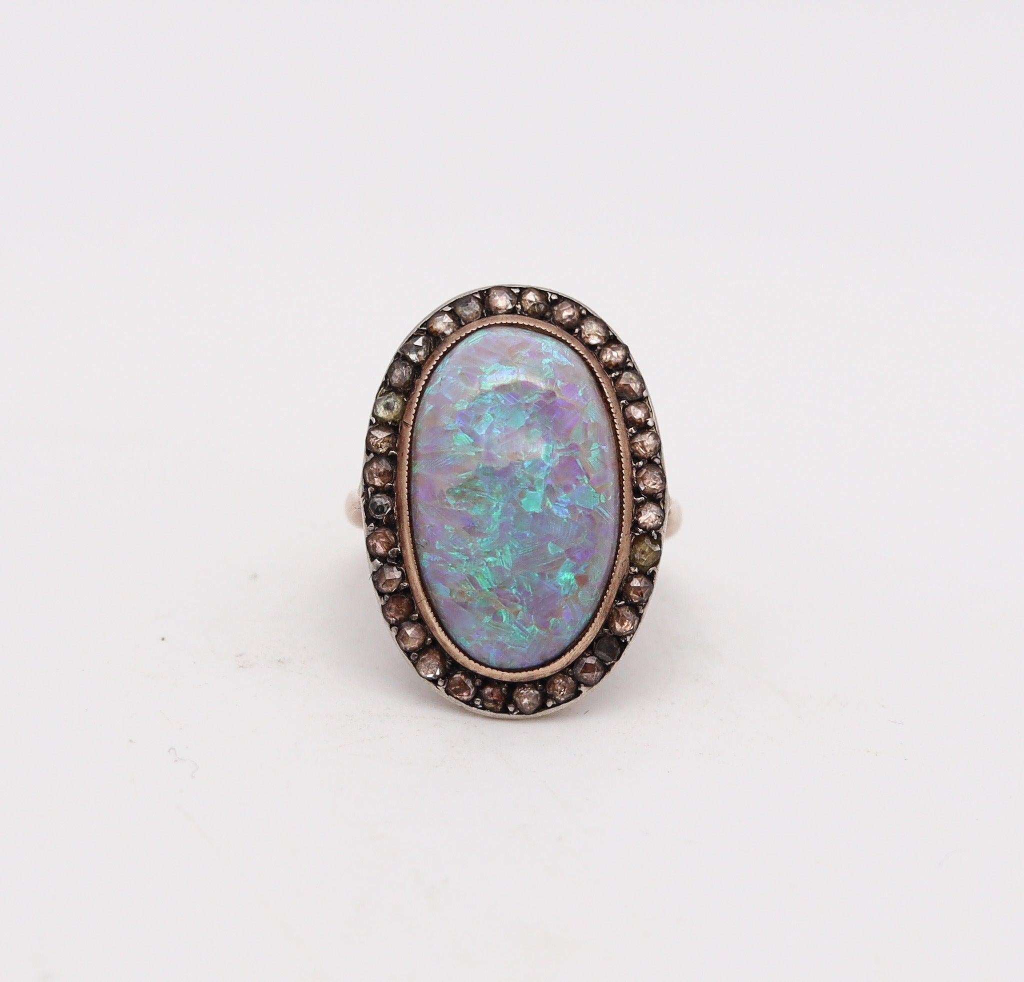 Late Victorian VICTORIAN 1880 Antique Ring In Yellow Gold With 8.95 Ctw In Opal And Diamonds For Sale