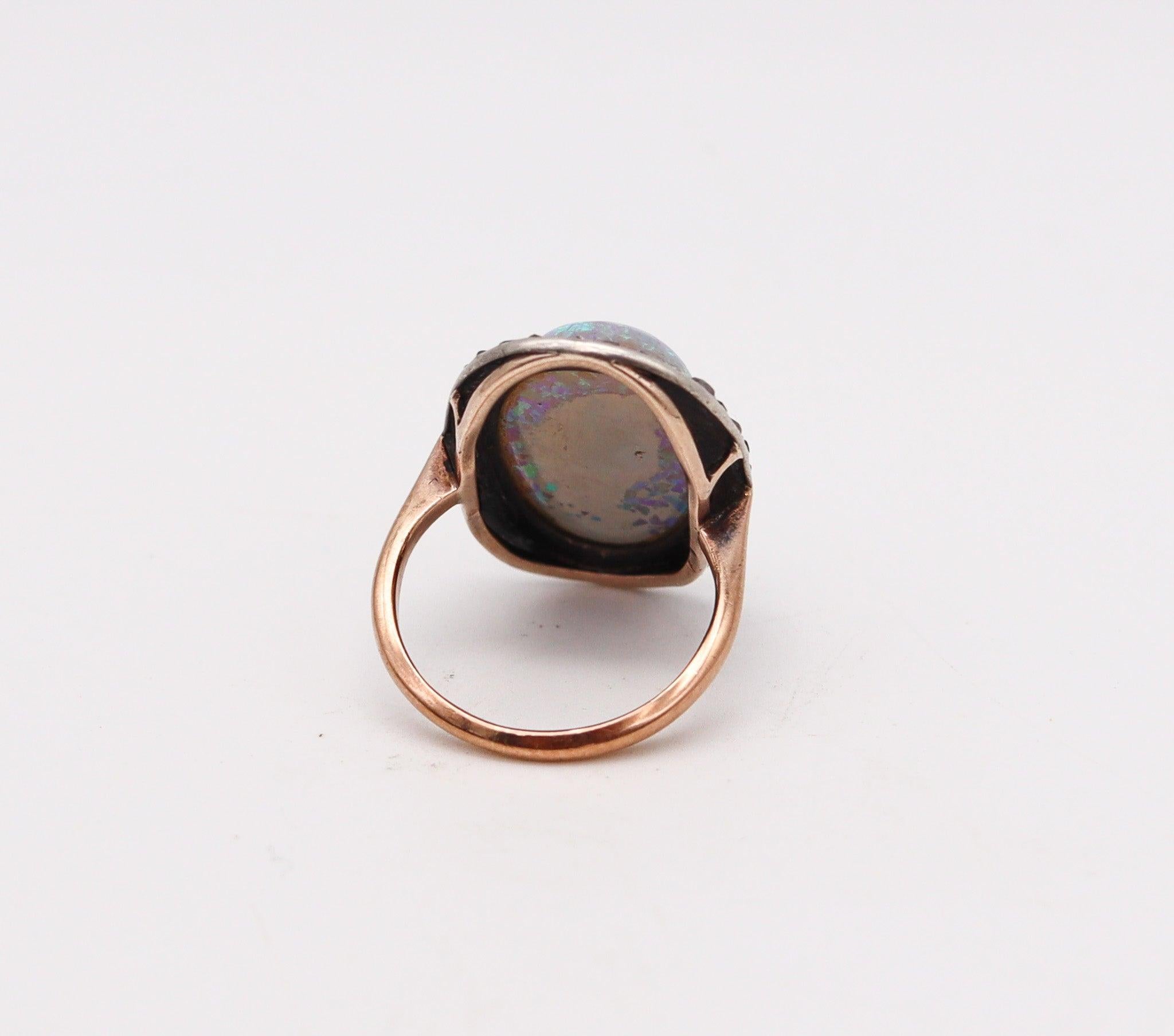 Women's VICTORIAN 1880 Antique Ring In Yellow Gold With 8.95 Ctw In Opal And Diamonds For Sale