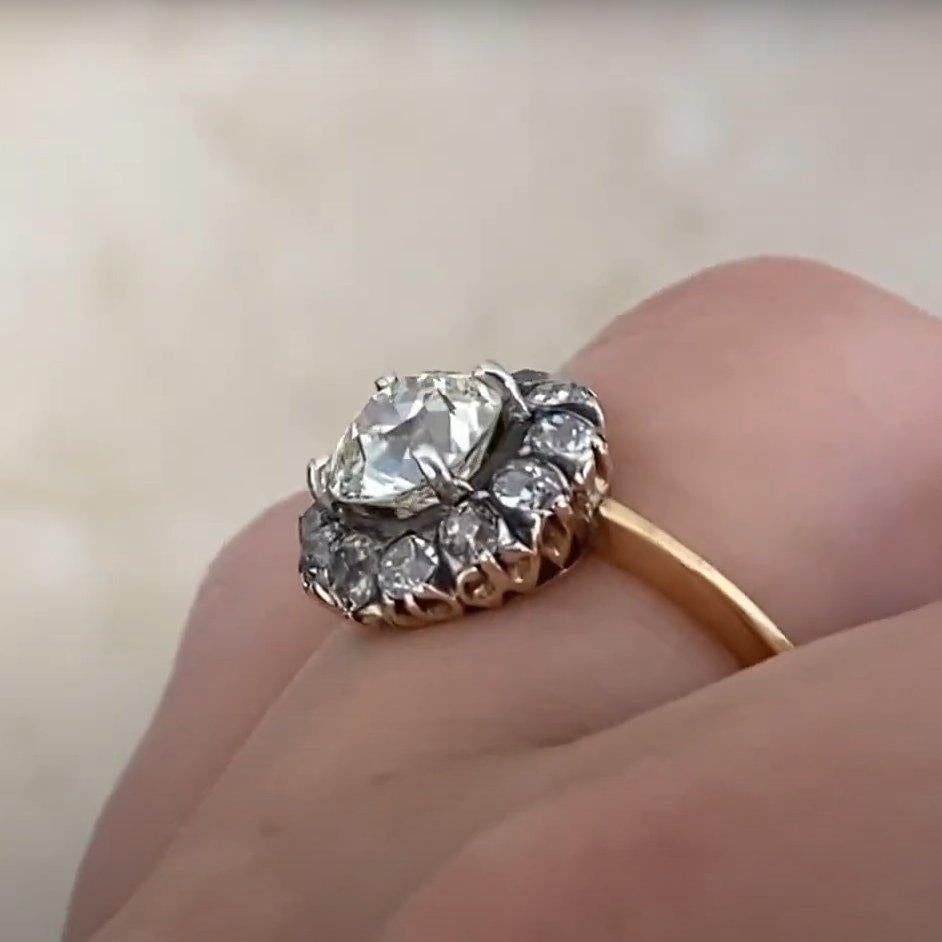 Bague ancienne victorienne de 1880 avec halo de diamants taille européenne ancienne (environ 1,40 carat) Pour femmes en vente