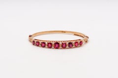 Victorian 1880 Bangle Bracelet In 15kt Gold With 14.35 Ctw Rubies And Diamonds