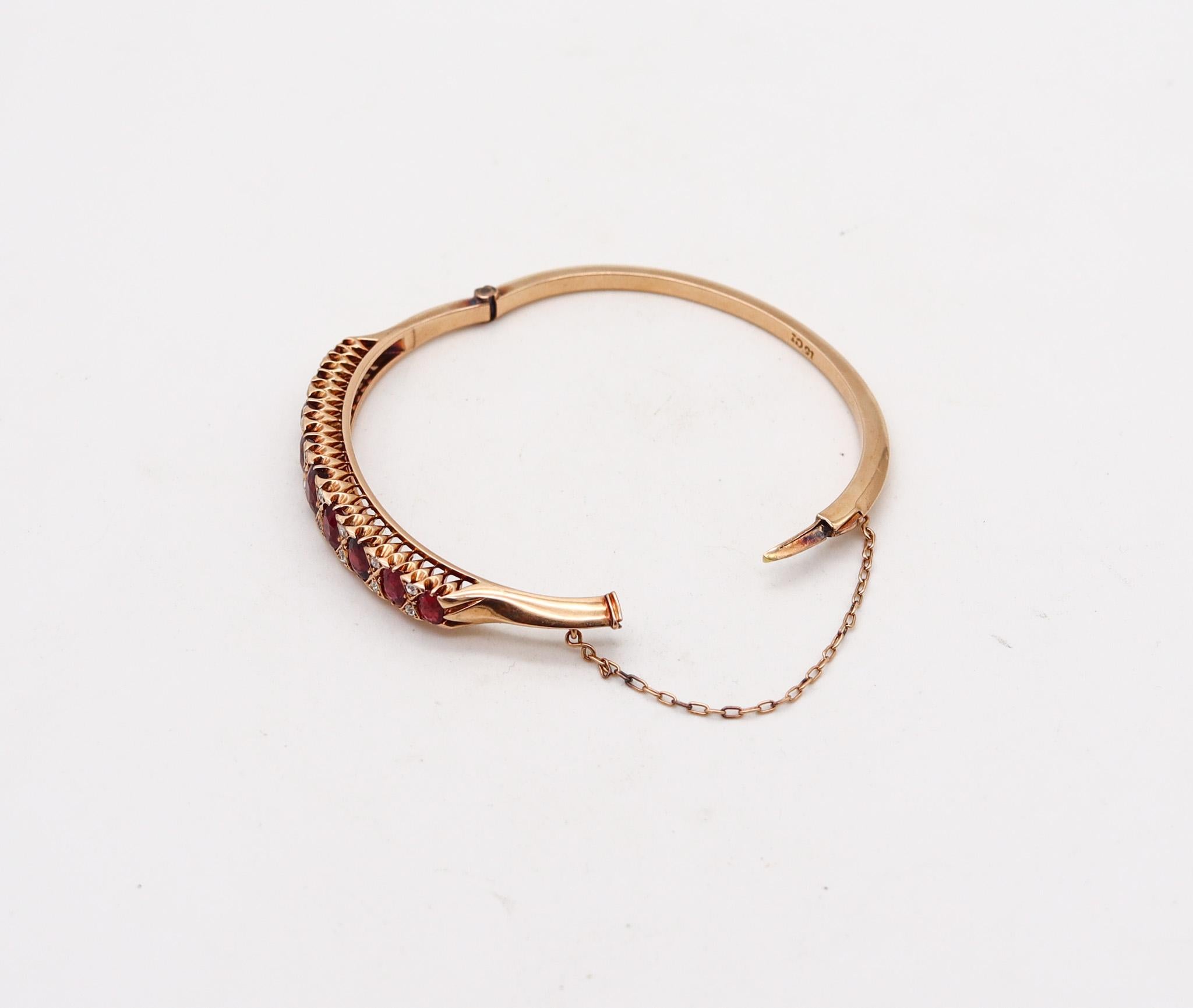 Victorian 1880 Bangle Bracelet In 15kt Gold With 14.35 Ctw Rubies And Diamonds 1
