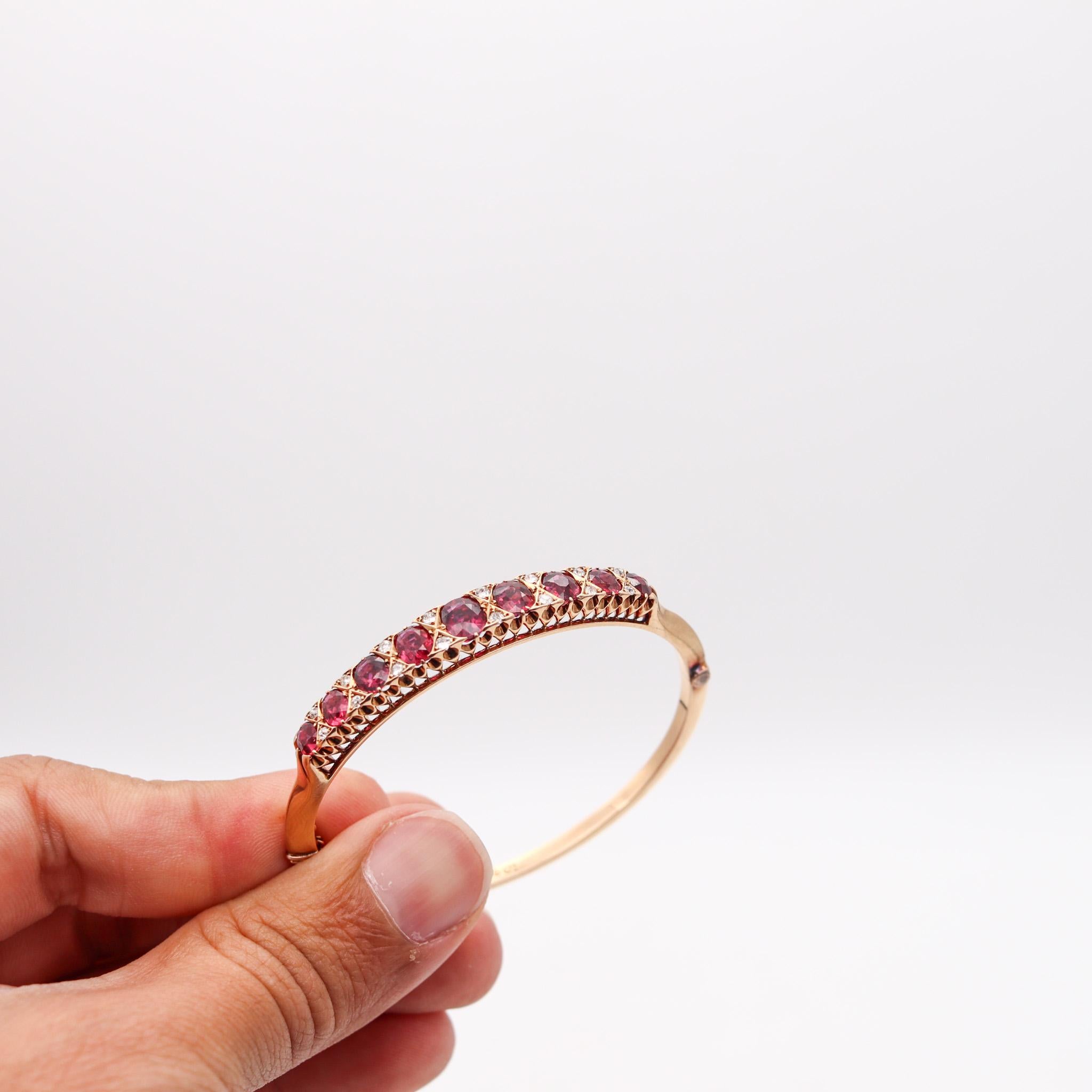 Victorian 1880 Bangle Bracelet In 15kt Gold With 14.35 Ctw Rubies And Diamonds 3