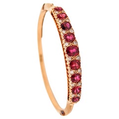 Antique Victorian 1880 Bangle Bracelet In 15kt Gold With 14.35 Ctw Rubies And Diamonds