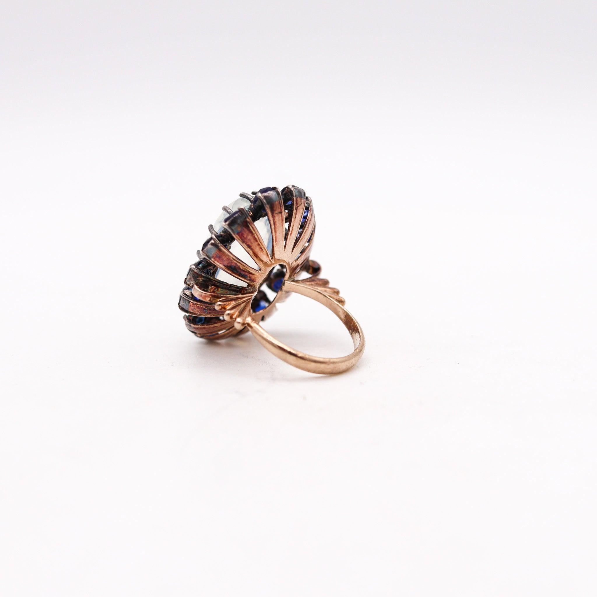 Women's VICTORIAN 1880 Cocktail Ring In 10Kt Gold With 16.76 Ctw Moonstone & Sapphires