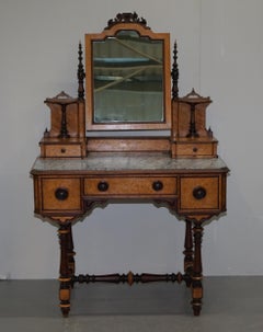 Victorian 1880 Continental Burr Satinwood Dressing Table Italian Marble Top