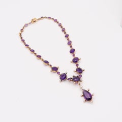 VICTORIAN 1880 Convertible Necklace In 18Kt Gold Graduated Amethysts & Diamonds