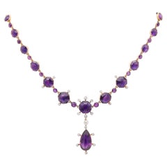 VICTORIAN 1880 Convertible Necklace In 18Kt Gold Graduated Amethysts & Diamonds