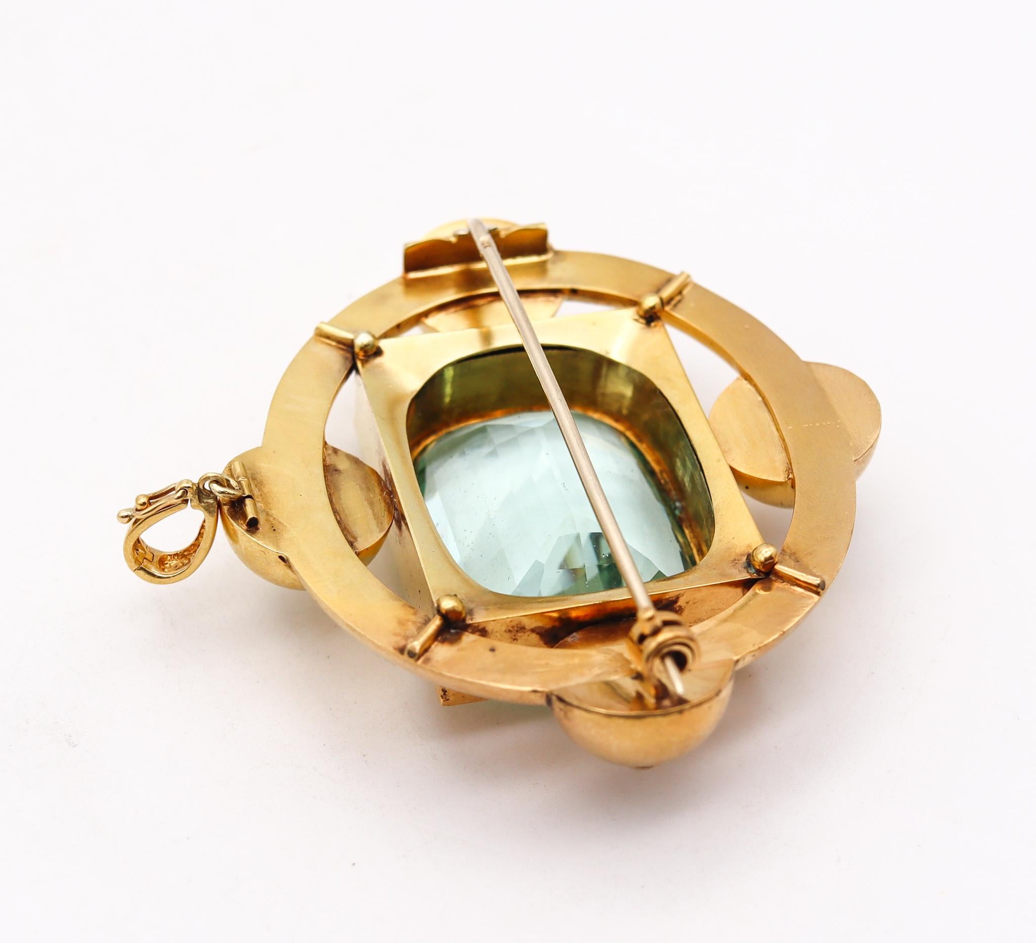 Late Victorian Victorian 1880 Convertible Pendant Brooch in 18Kt Gold with 58.56 Cts Aquamarine