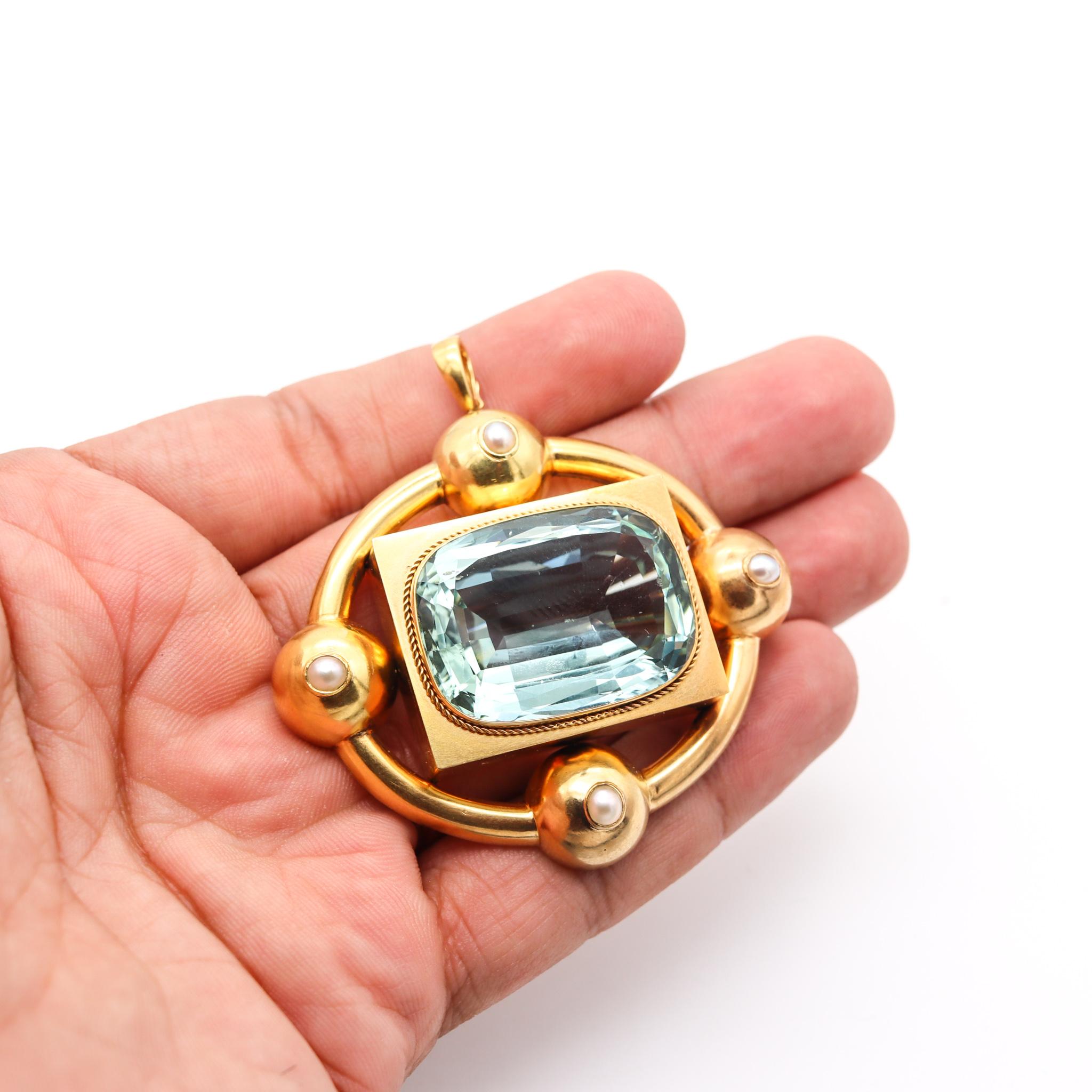 Victorian 1880 Convertible Pendant Brooch in 18Kt Gold with 58.56 Cts Aquamarine In Good Condition In Miami, FL