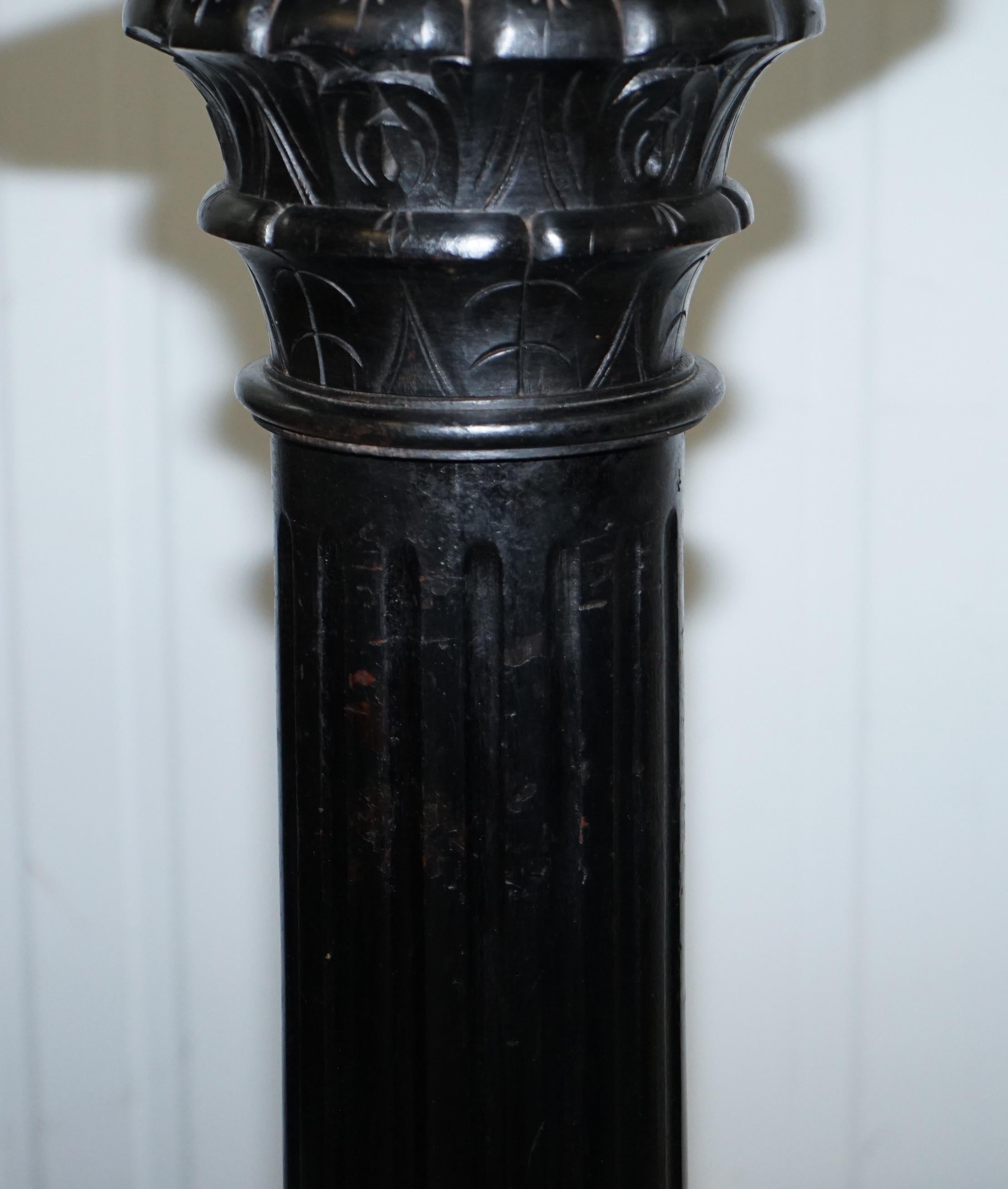 Victorian 1880 Corinthian Pillar Oak Ebonised Black Pedestal Stand for Art Busts 2