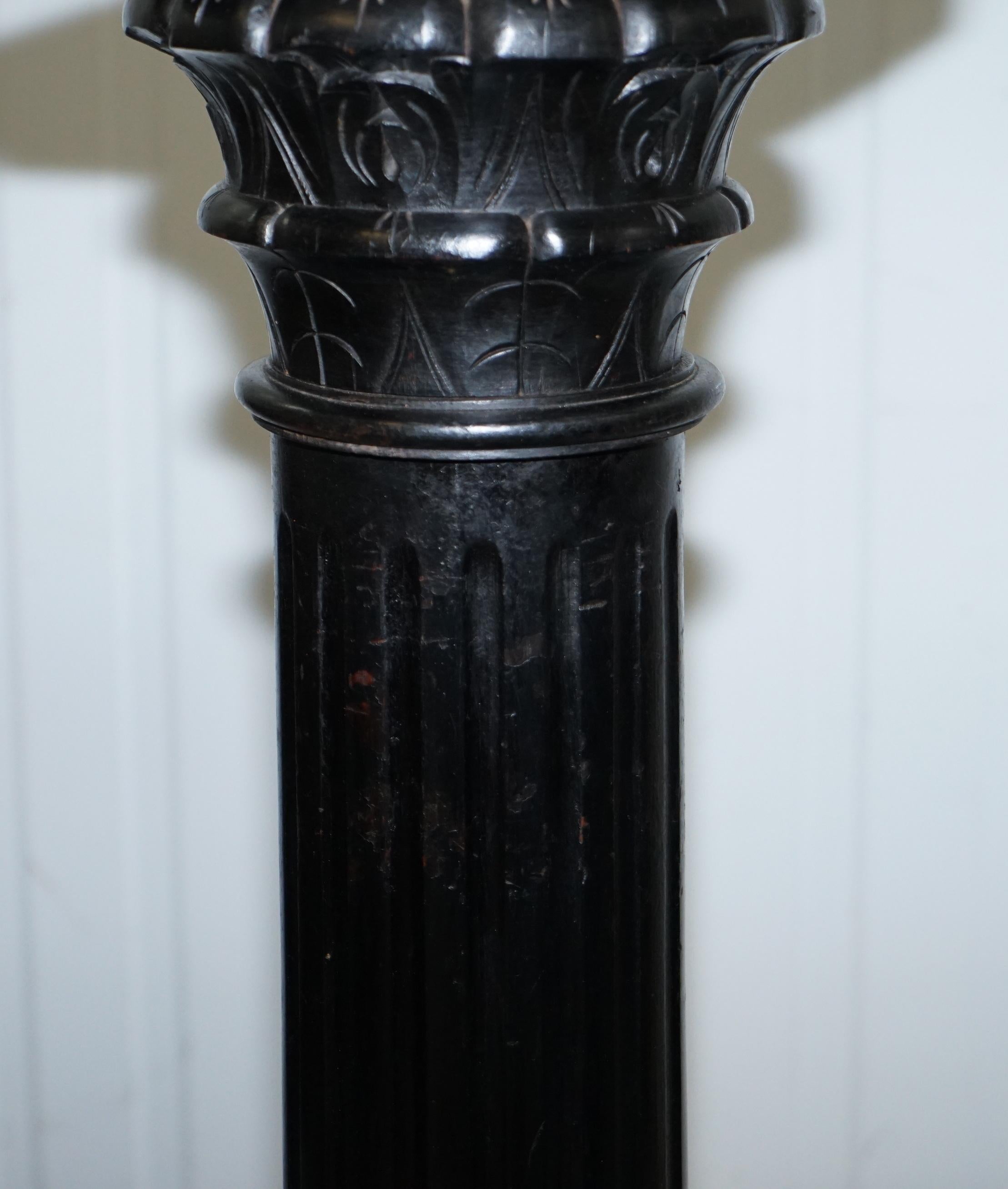 Victorian 1880 Corinthian Pillar Oak Ebonised Black Pedestal Stand for Art Busts 1