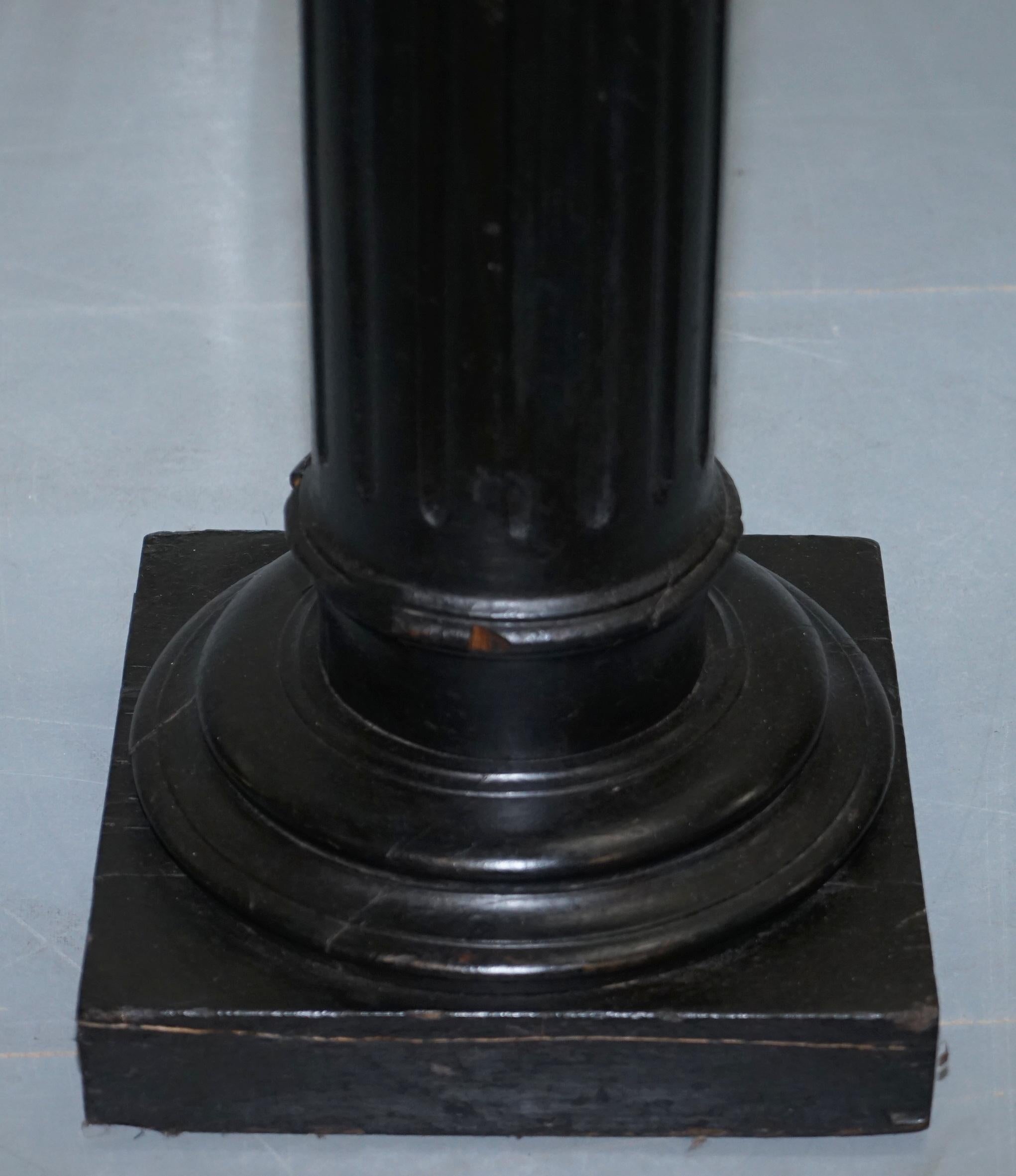 Victorian 1880 Corinthian Pillar Oak Ebonised Black Pedestal Stand for Art Busts 3