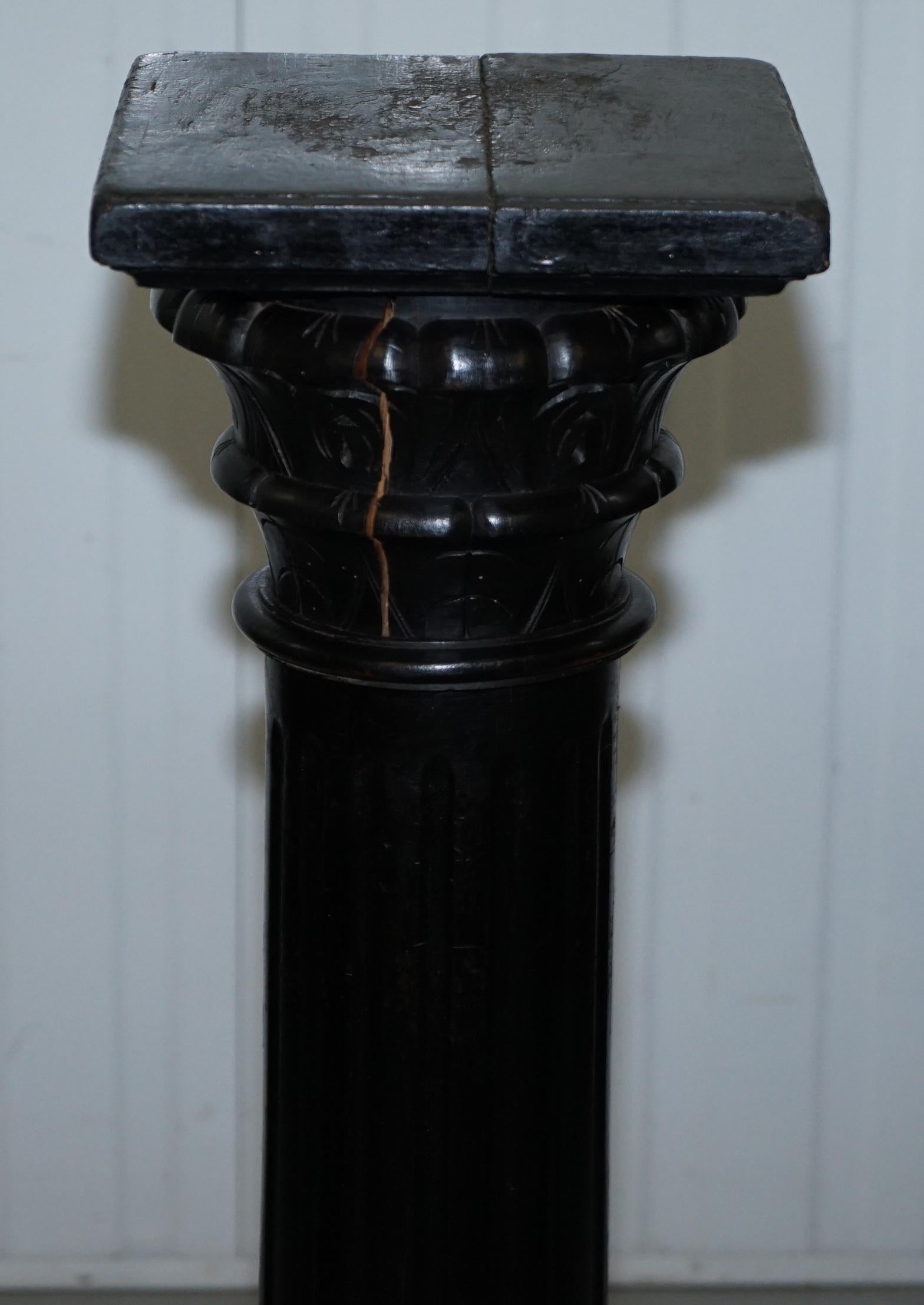 Victorian 1880 Corinthian Pillar Oak Ebonised Black Pedestal Stand for Art Busts 4