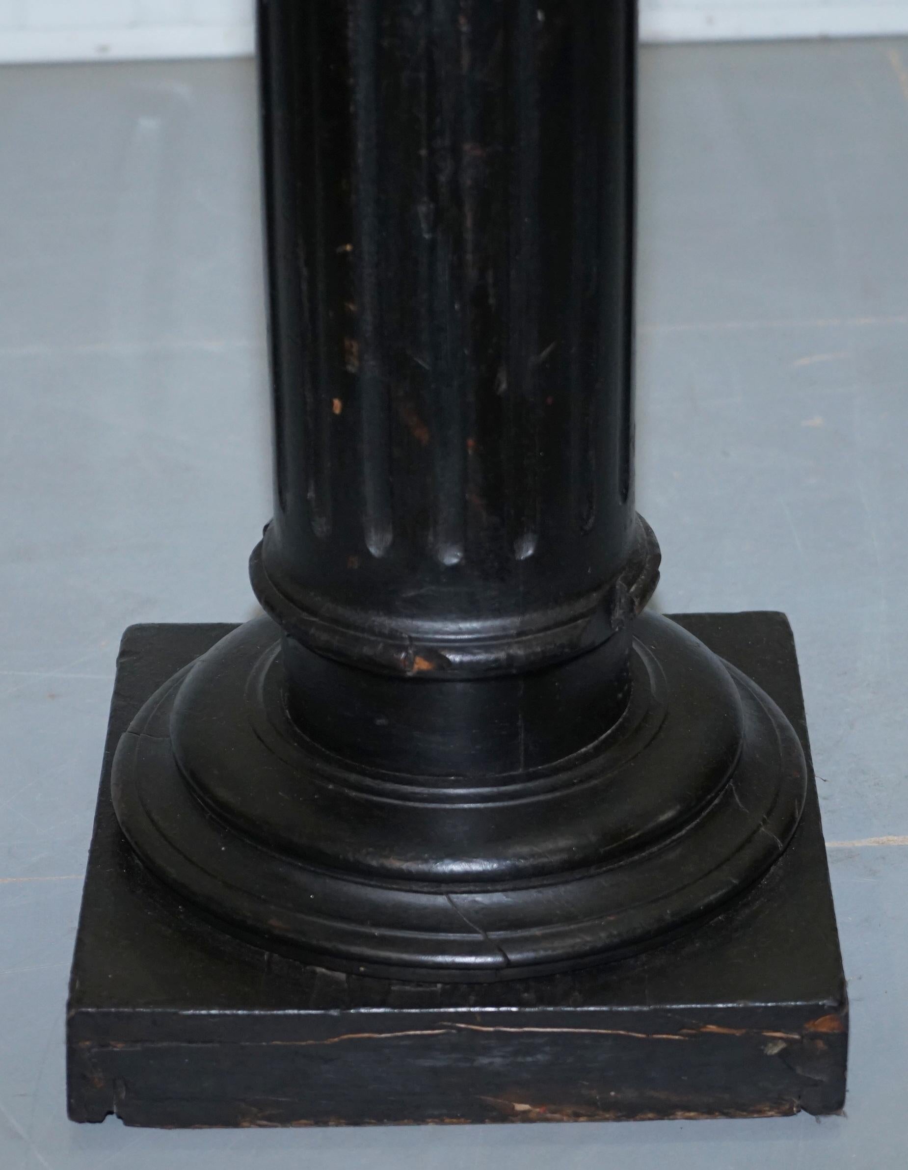 Victorian 1880 Corinthian Pillar Oak Ebonised Black Pedestal Stand for Art Busts 5