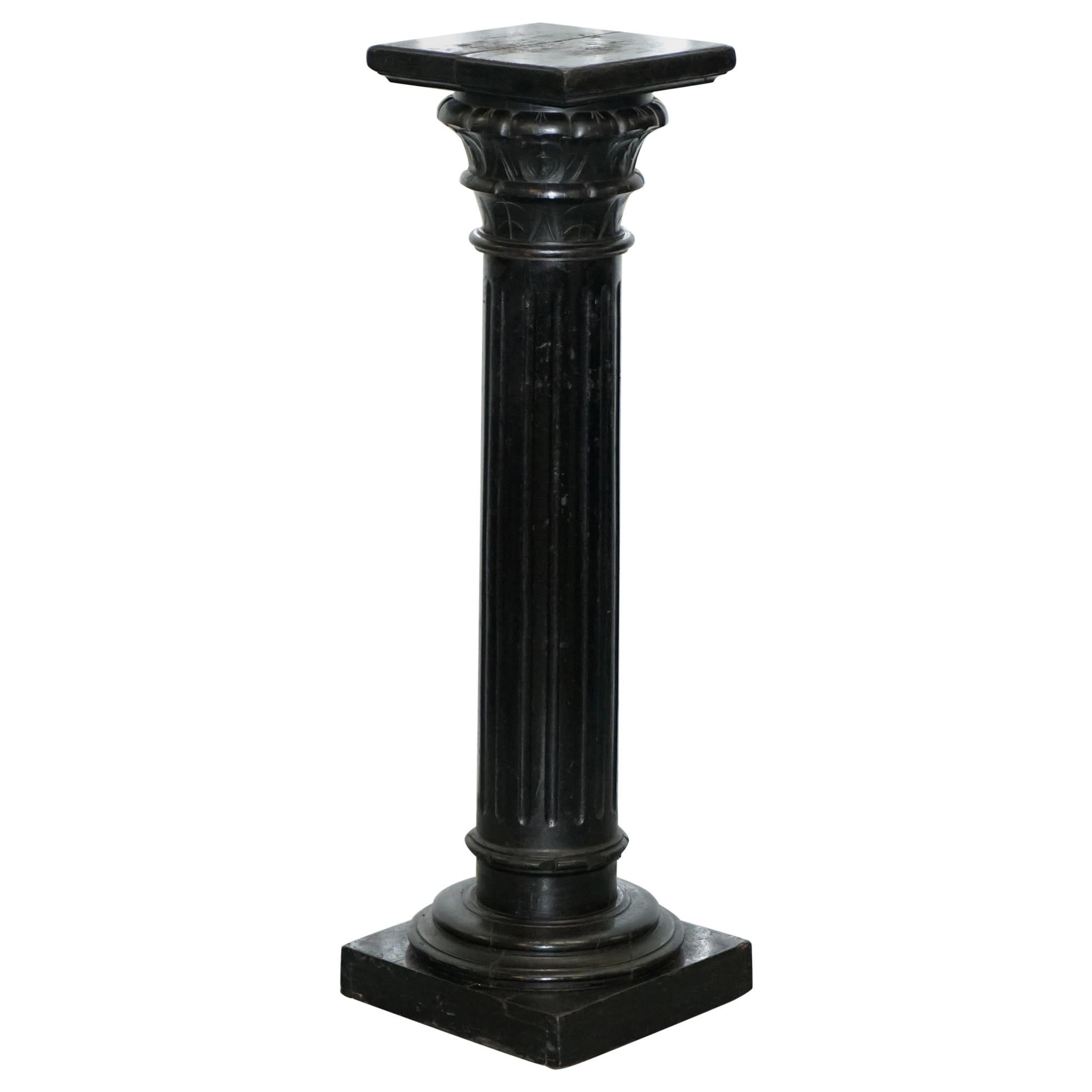 Victorian 1880 Corinthian Pillar Oak Ebonised Black Pedestal Stand for Art Busts