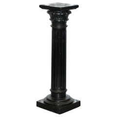 Victorian 1880 Corinthian Pillar Oak Ebonised Black Pedestal Stand for Art Busts