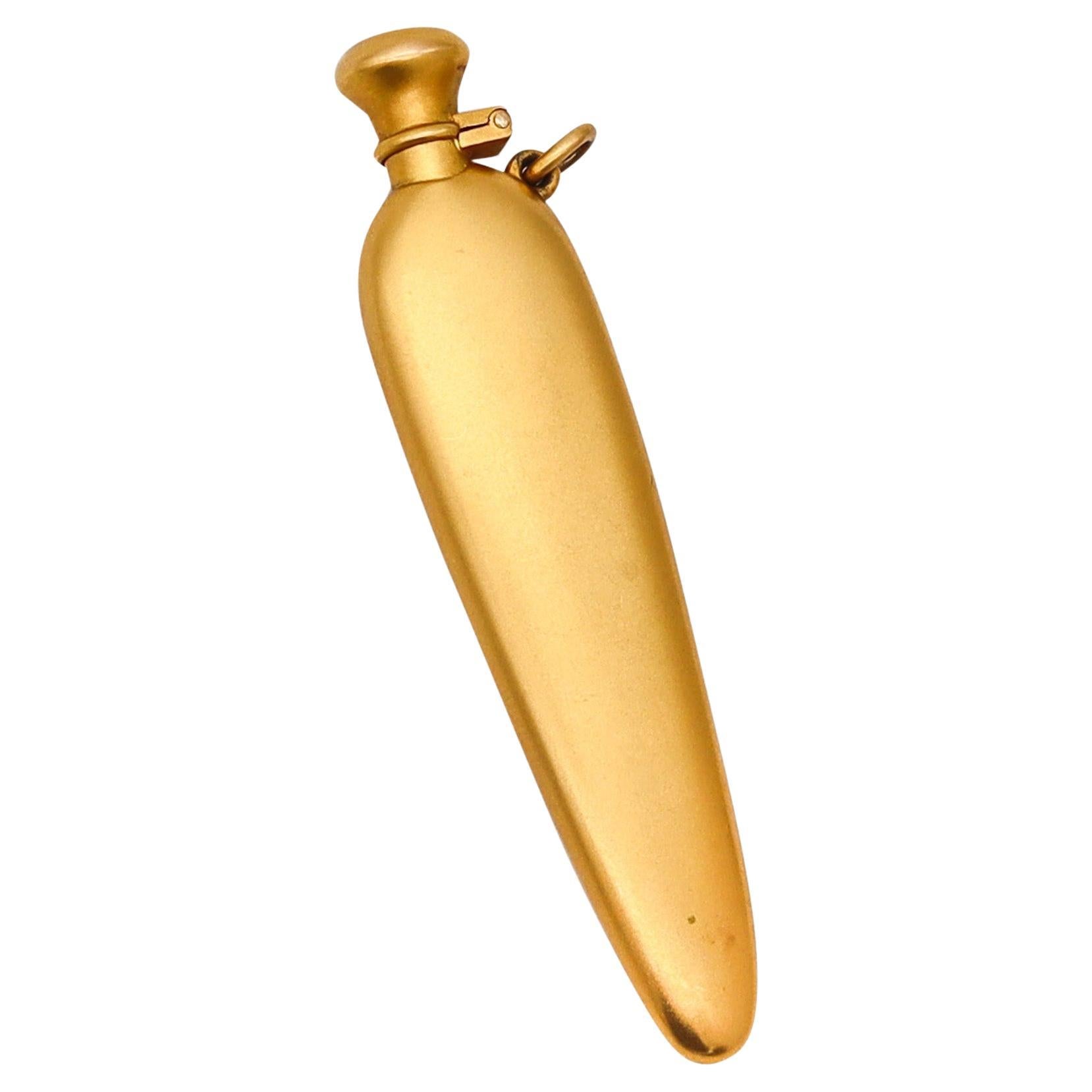 VICTORIAN 1880 Curved Scents Bottle-Pendant In Brushed 18Kt Yellow Gold