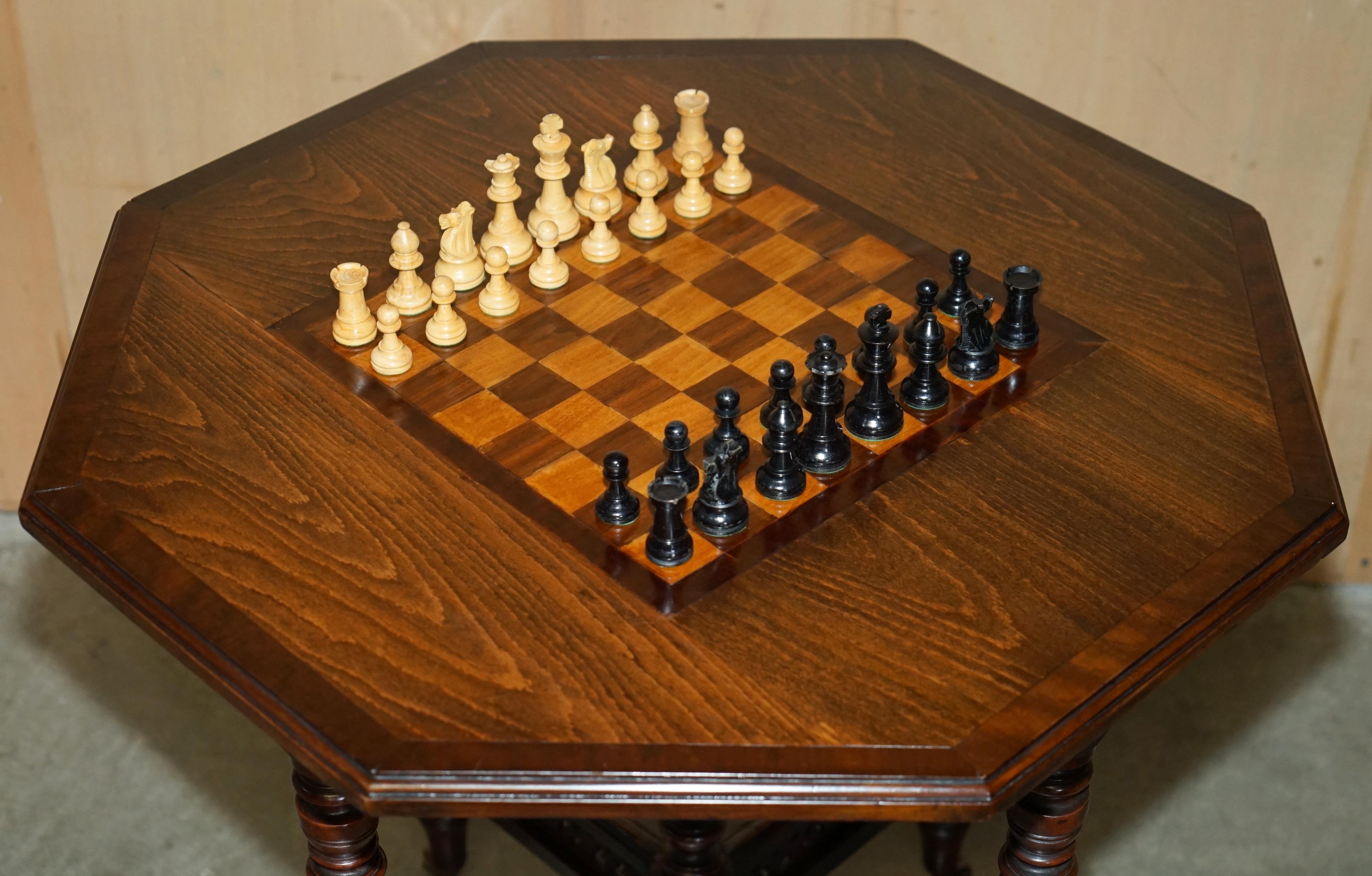 Late 19th Century VICTORiAN 1880 ENGLISH AESTHETIC MOVEMENT CHESS BOARD TABLE + STAUNTON CHESS SET For Sale