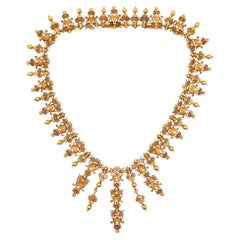 VICTORIANO 1880 Collar Neo Gótico Etrusco En Oro Amarillo De 19Kt Y Perlas Naturales