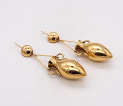 Victorian 1880 Etruscan Revival Classic Amphoras Drop Earrings 18 Kt Yellow Gold
