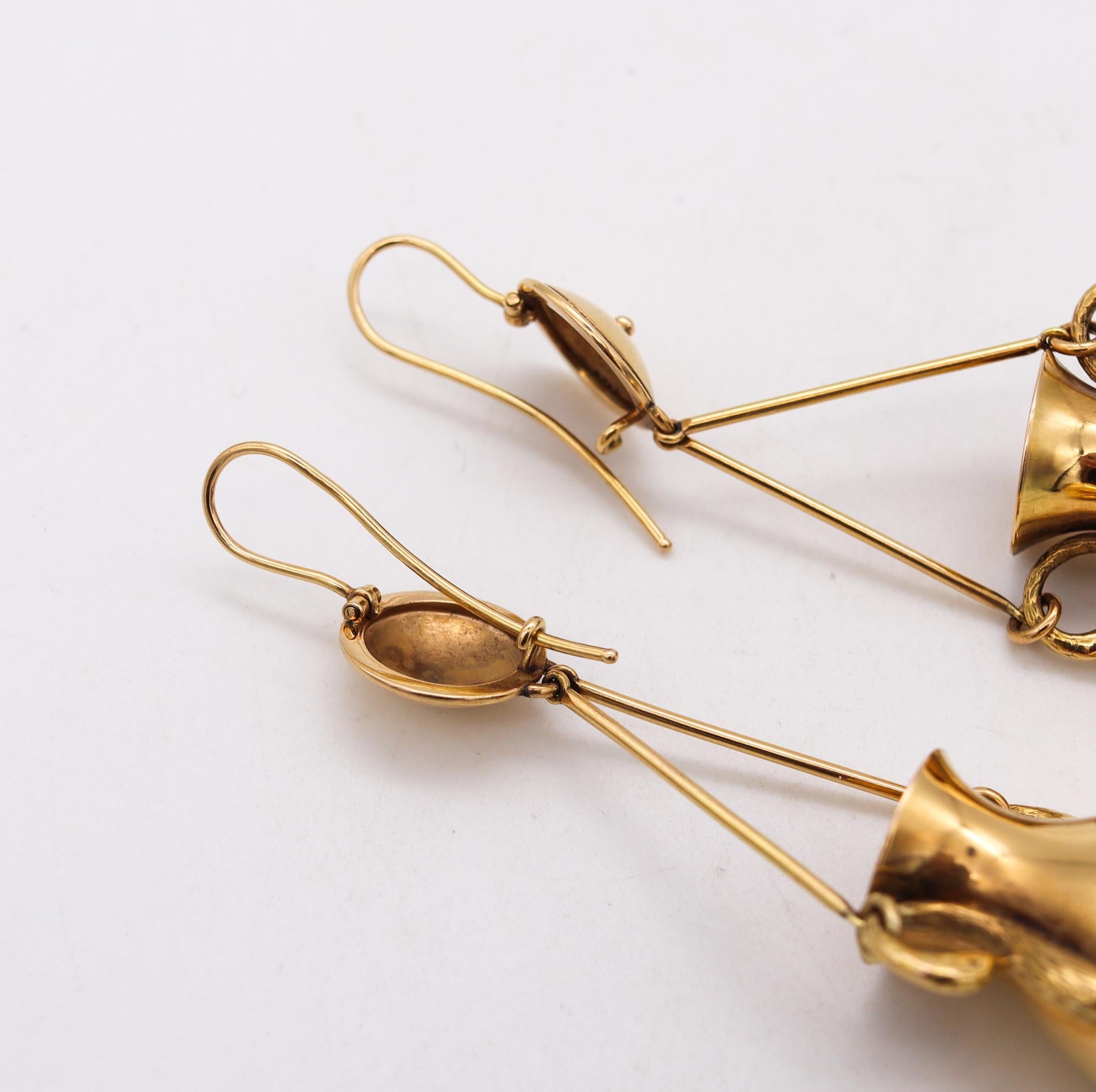 Women's Victorian 1880 Etruscan Revival Classic Amphoras Drop Earrings 18kt Yellow Gold For Sale