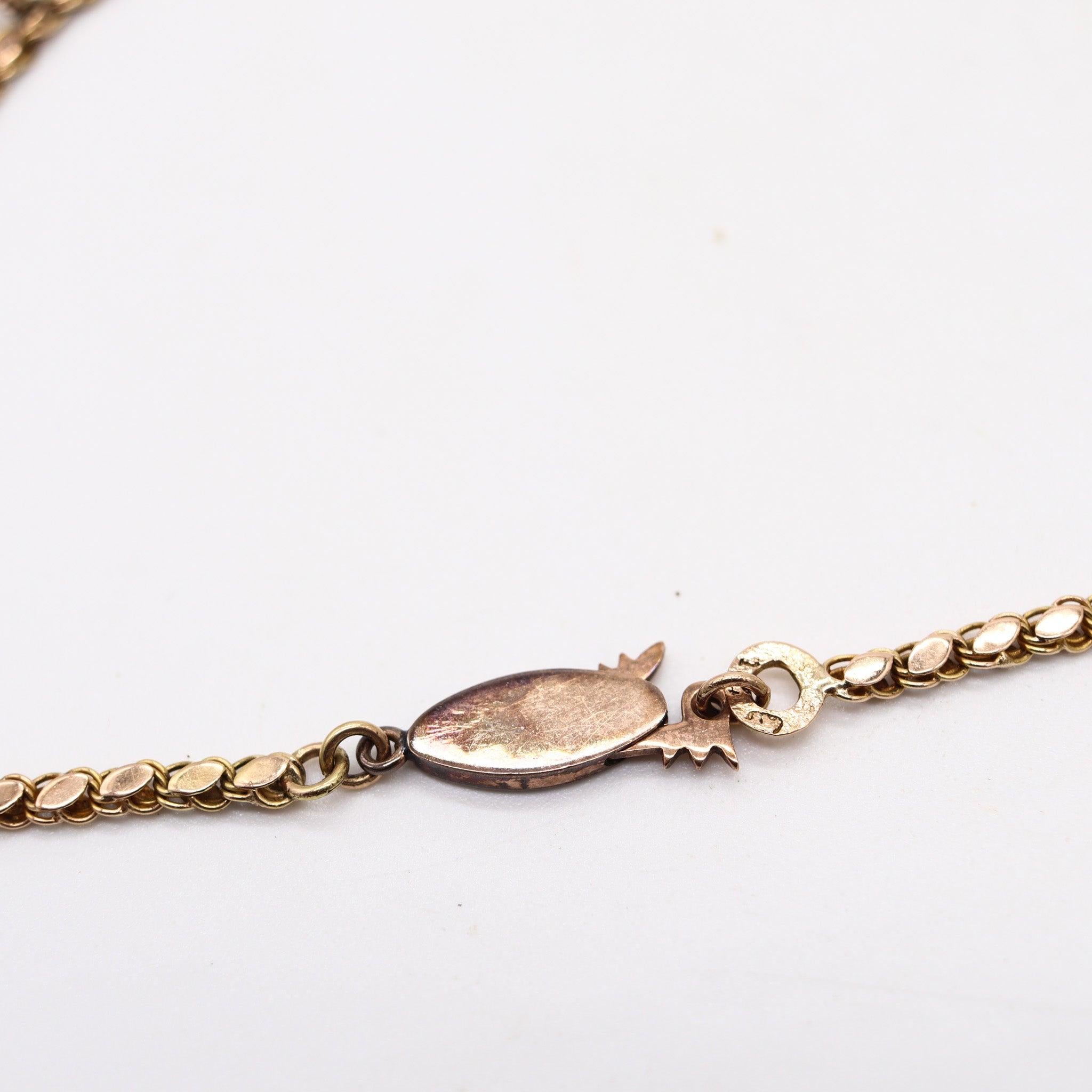 De las mujeres VICTORIAN 1880 Etruscan Revival Festoon Necklace In 14Kt Gold With Turquoises en venta