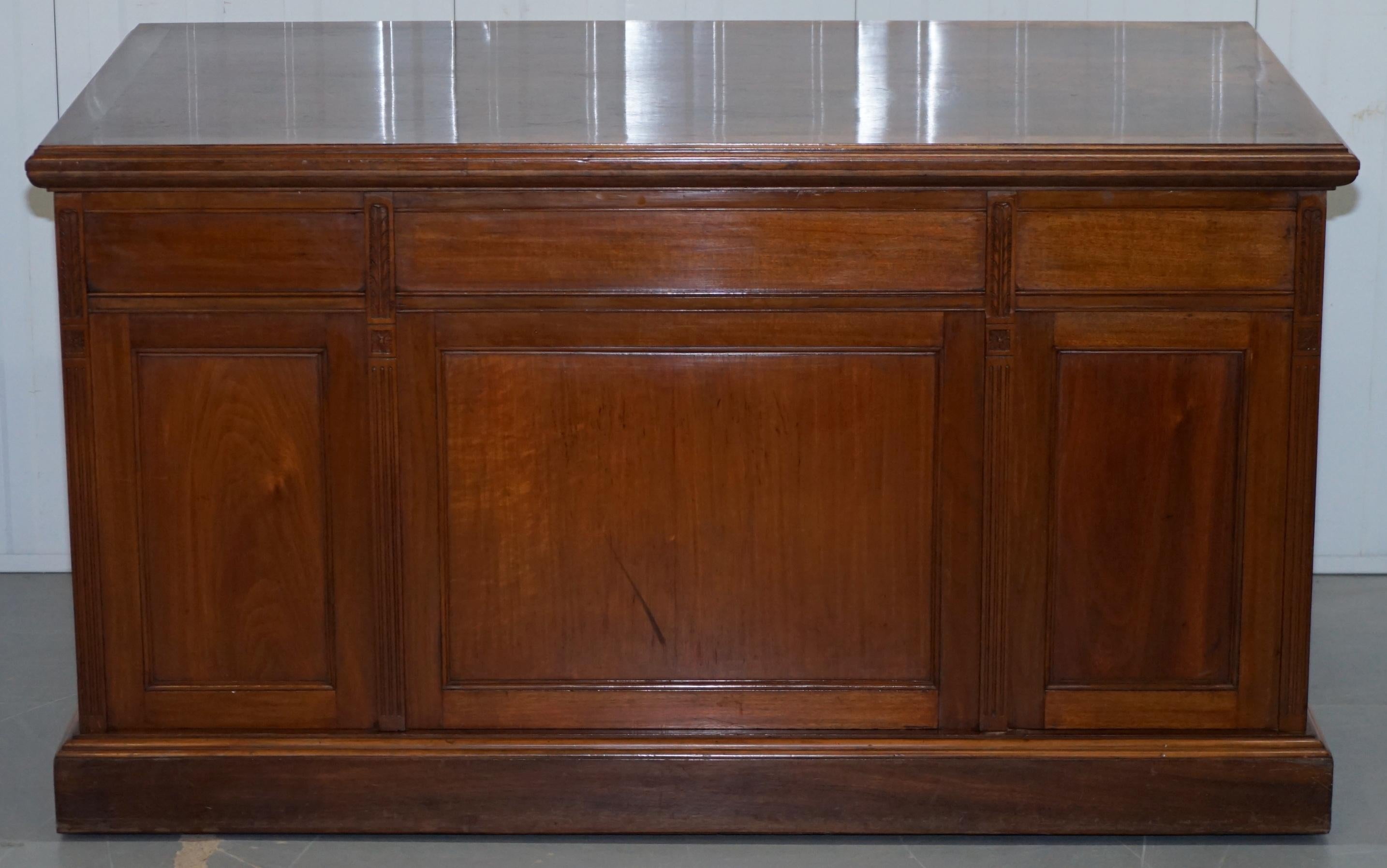 Victorian 1880 Hobbs & Co London Panelled Walnut Desk Enclosed Back Handmade 1