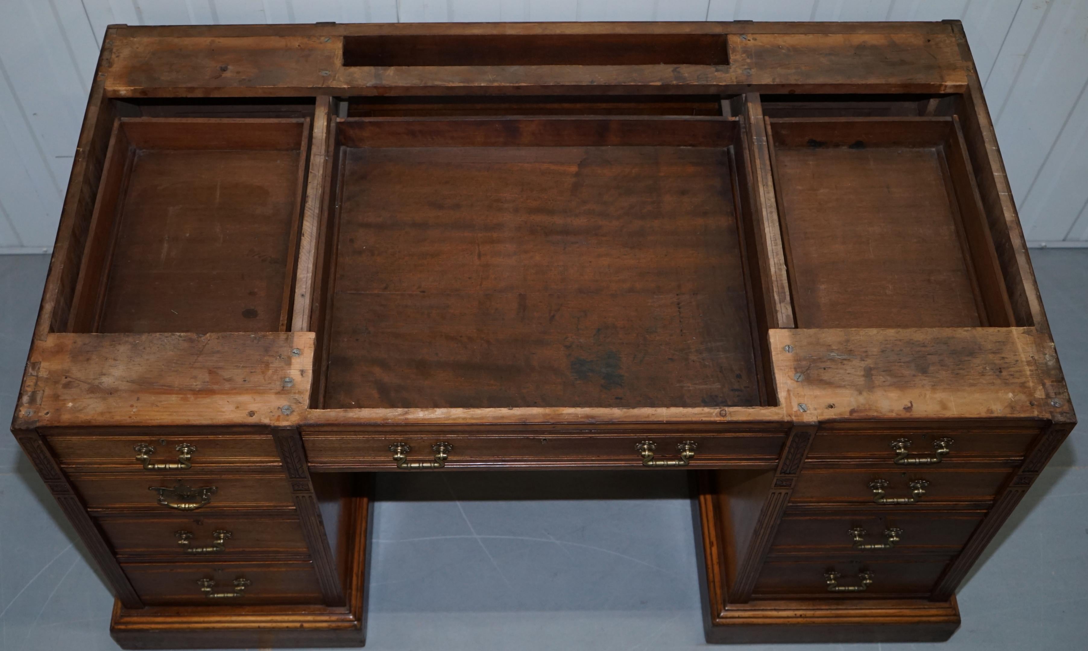 Victorian 1880 Hobbs & Co London Panelled Walnut Desk Enclosed Back Handmade 9