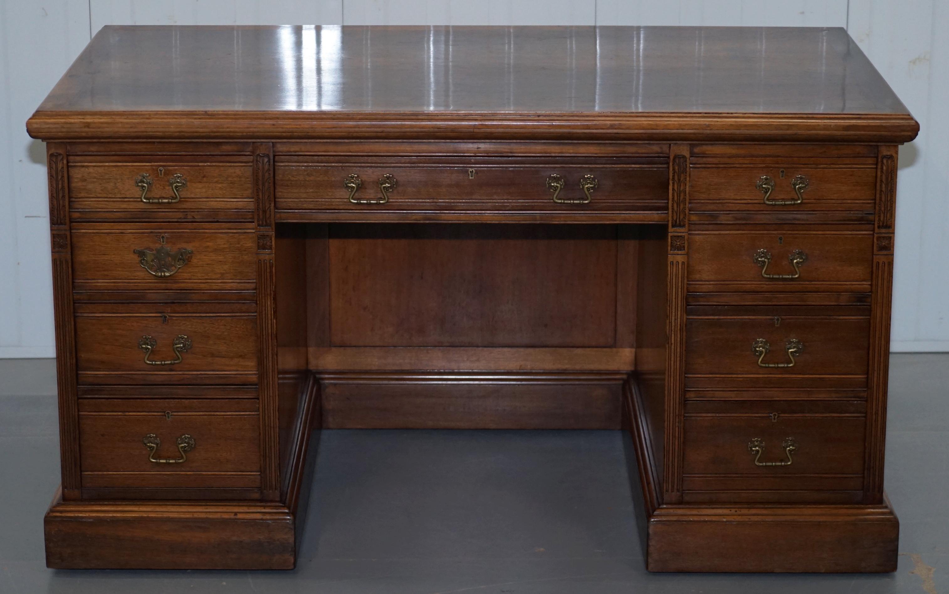 We are delighted to offer for sale this period Victorian circa 1880 Hobbs & Co solid Walnut desk with panelled back 

This desk is very rare, its solid walnut which is a luxury high-end timber, it has the enclosed panelled back which again is a