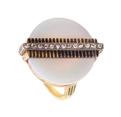 VICTORIAN 1880 Industrialismus-Cocktailring aus 14 Karat Gold mit Achat und Diamanten