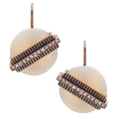 Pendants d'oreilles Industrialism de 1880 en or 14 carats avec agate et diamants