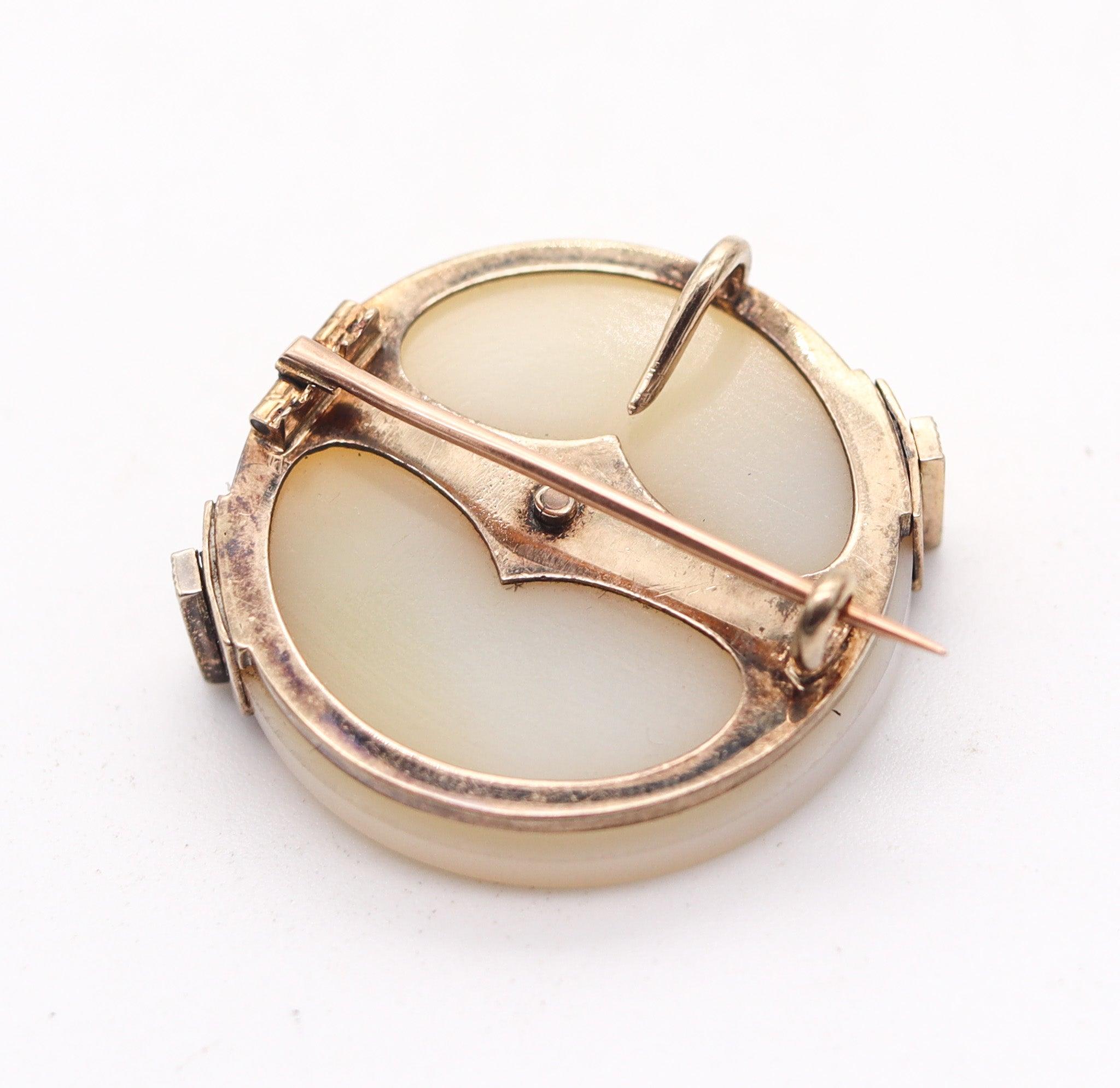 Donna Pendente industriale VICTORIANO 1880 in oro 14Kt con agata e diamanti in vendita